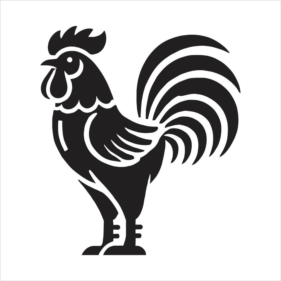 Majestic Rooster Illustration in Black and White with Bold Farmhouse Design for Rustic and Country-Inspired Decor vector