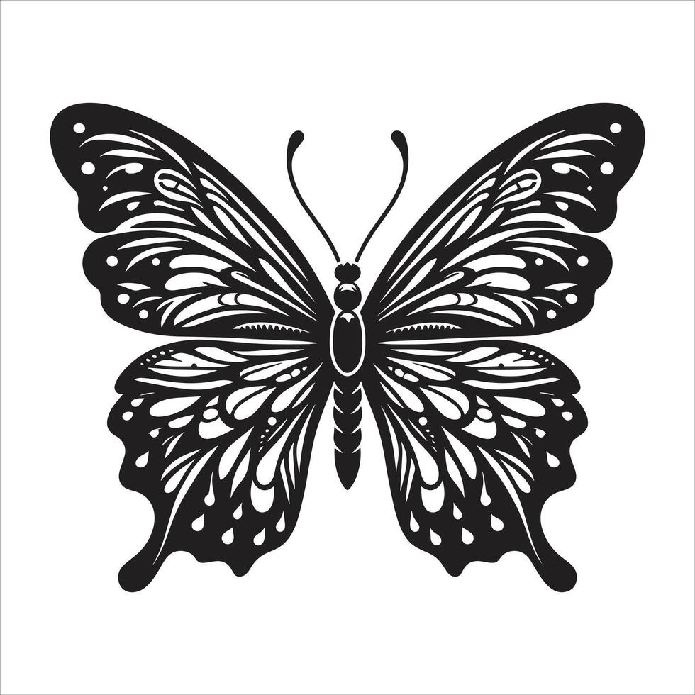 Intricate Butterfly Illustration with Decorative Floral and Ornamental Wing Patterns in Black and White for Tattoo Design Art and Nature Inspired Graphics vector