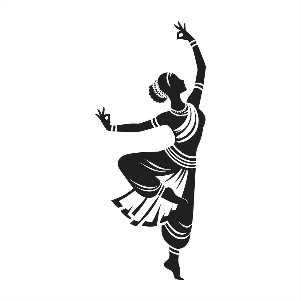 Indian dancer silhouette on white background vector
