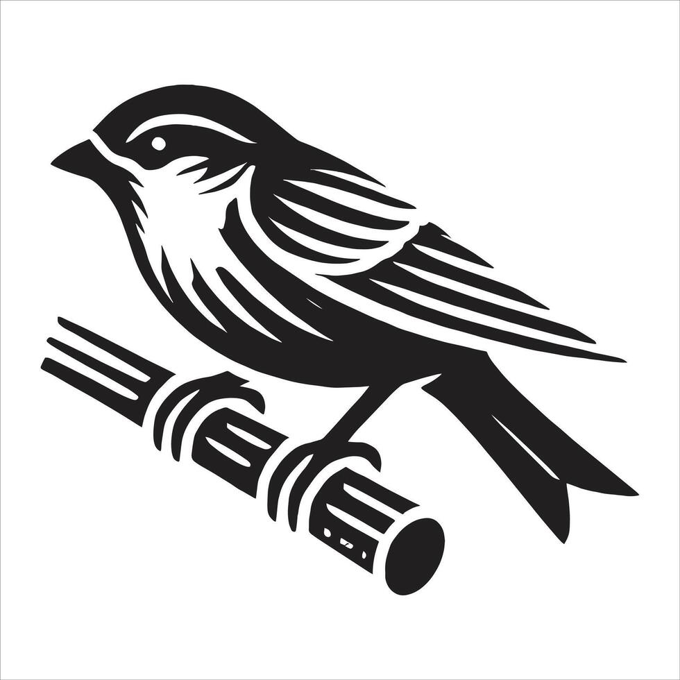 A black and white bird on a branch vector