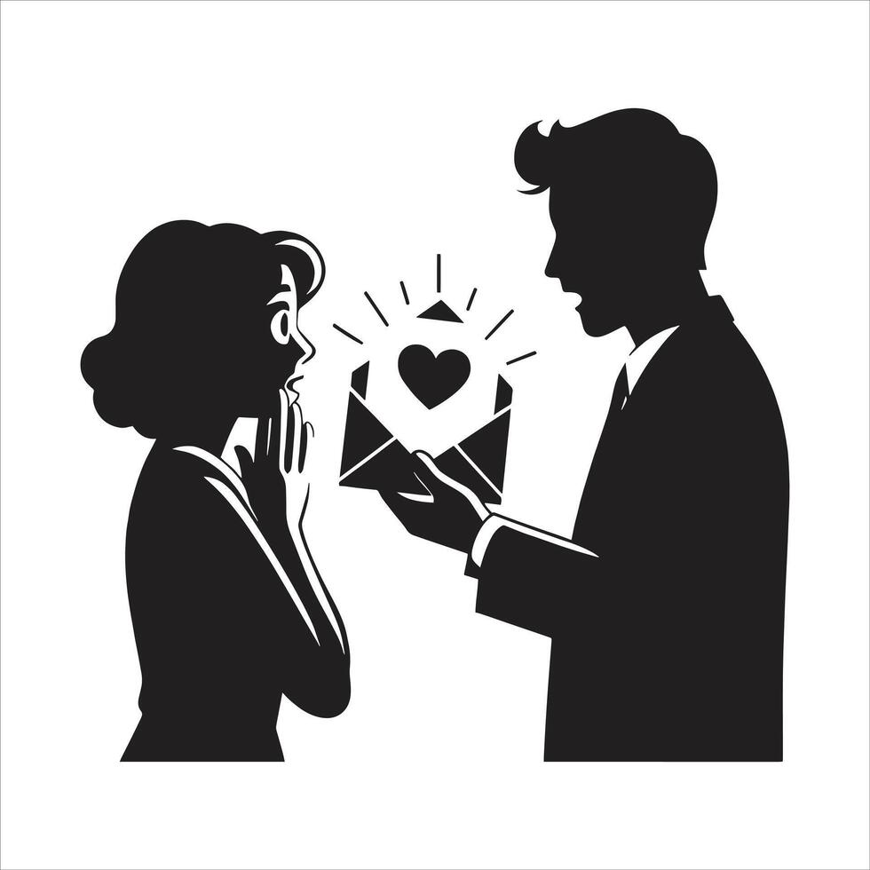 A man and woman are holding an envelope with a heart vector