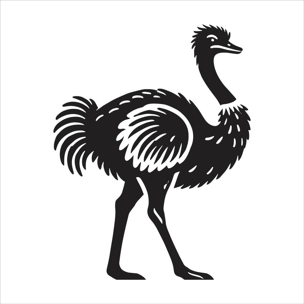 An ostrich is standing in a black silhouette vector
