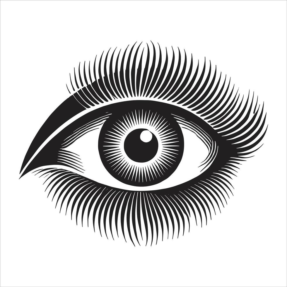Realistic Black and White Eye Illustration with Detailed Eyelashes and Intricate Design for Creative Artwork vector