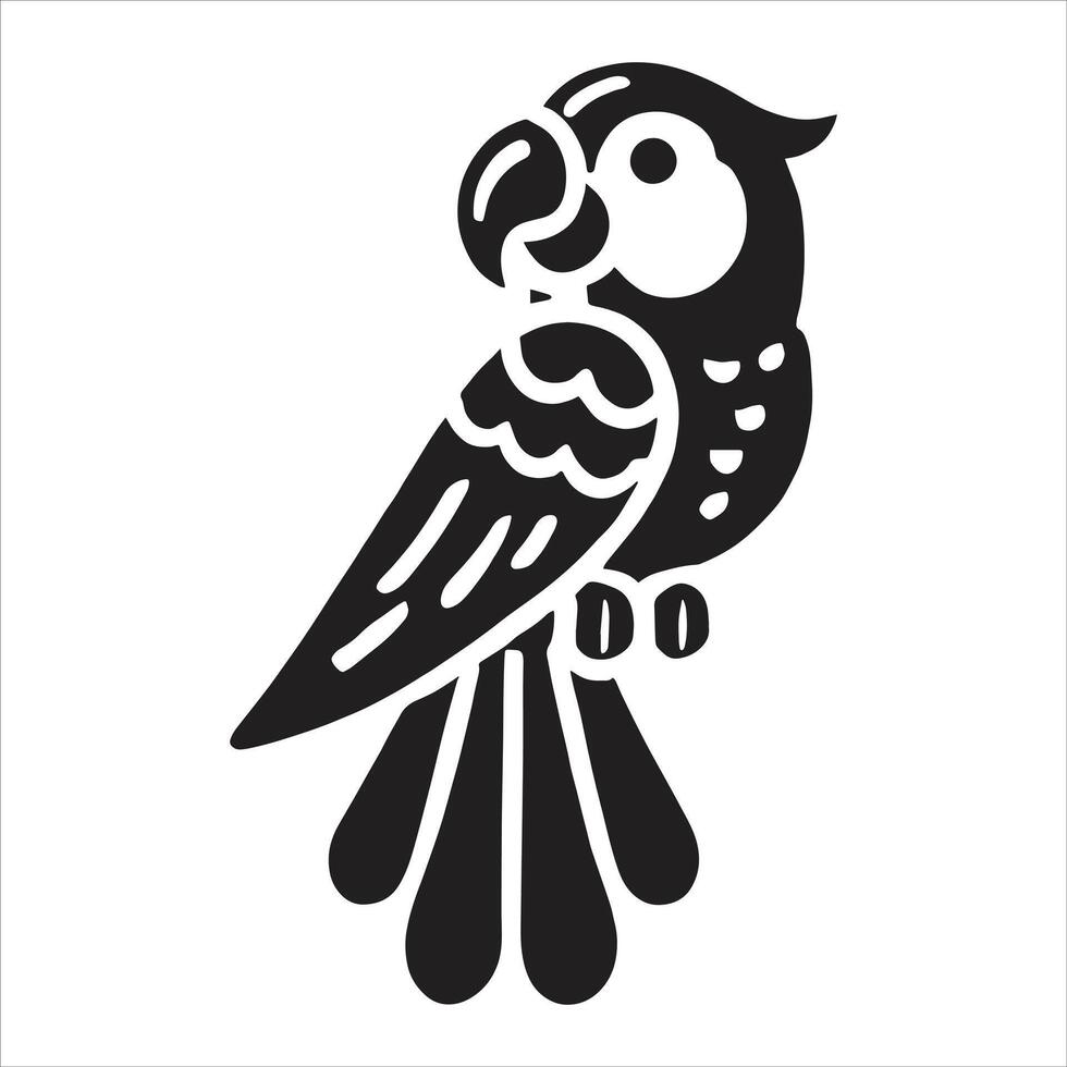A black and white illustration of a parrot vector