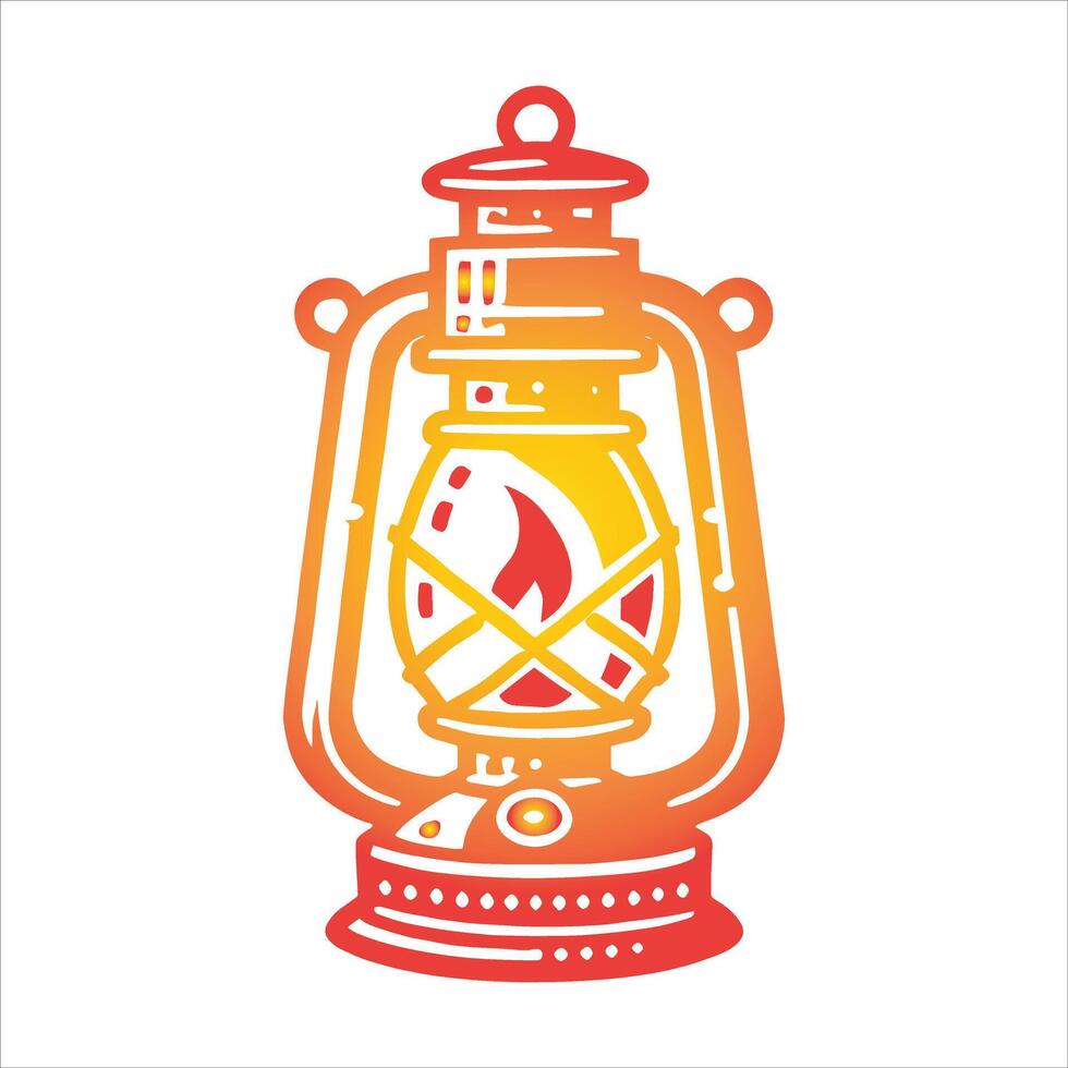 A yellow and orange lantern with a flame on it vector