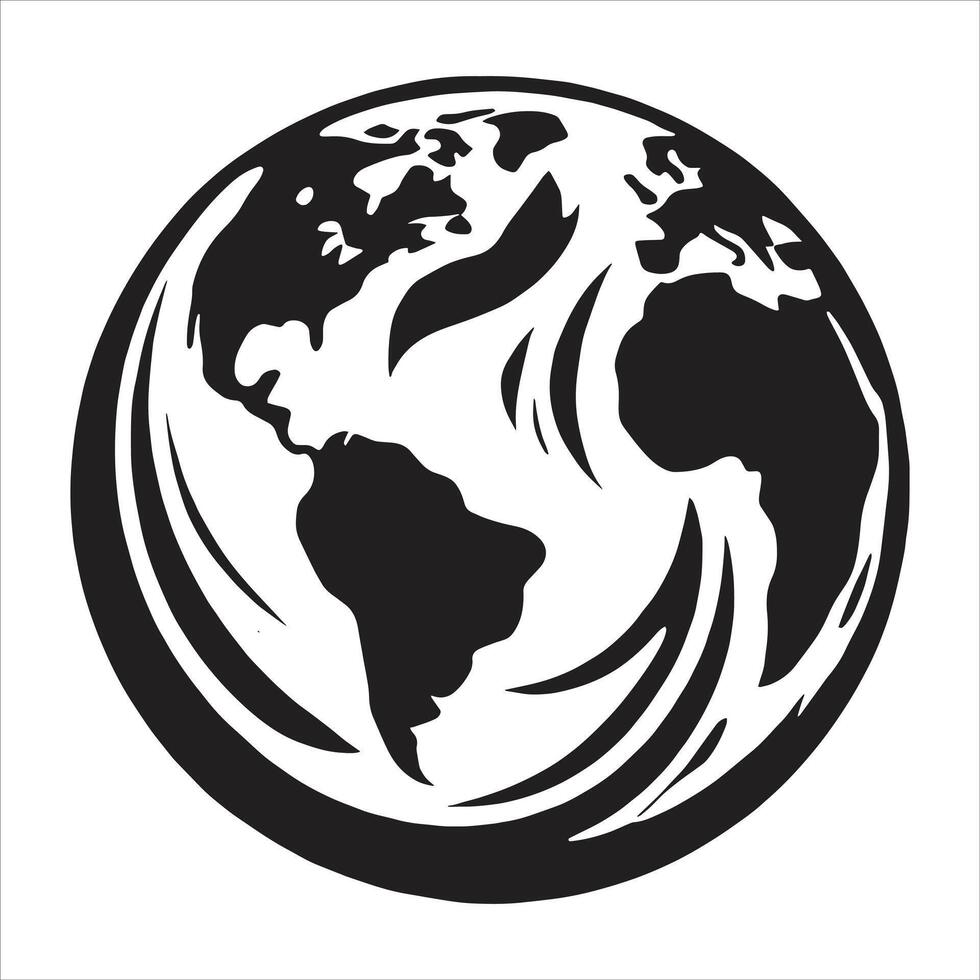 The earth is in the center of a black and white logo vector
