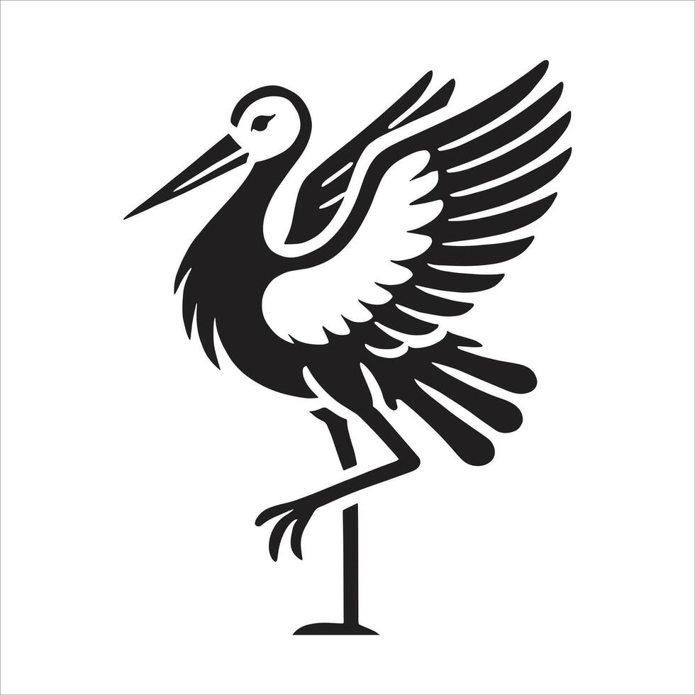 A black and white illustration of a crane vector