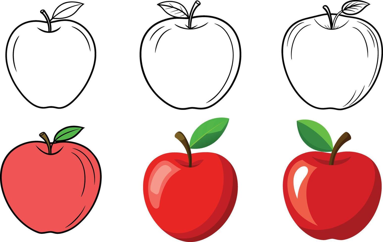 Beautiful Apple Drawing in Various Styles From Simple Line Art to Realistic Digital Design. vector