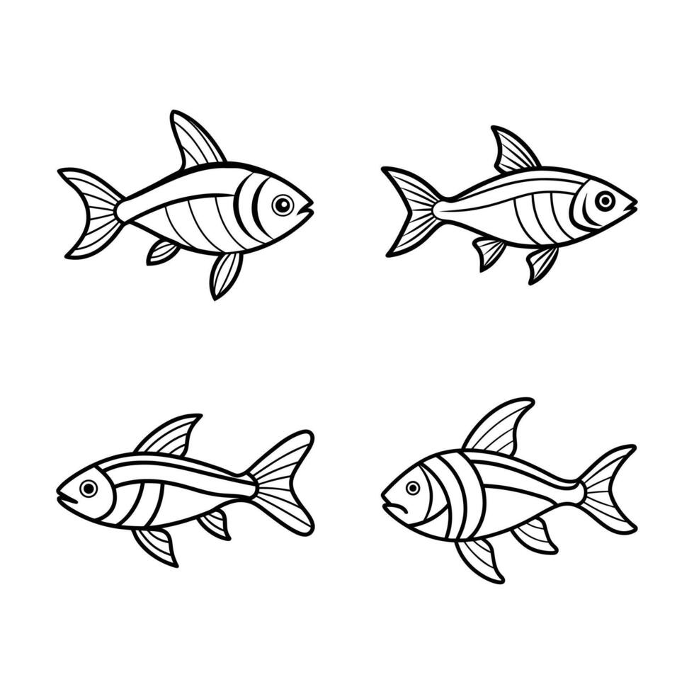 A beautiful neon tetra fish line art collection. vector