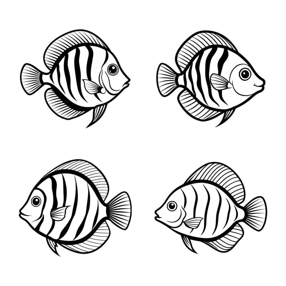 Elegant Discus Fish Line Art, A Minimalist Black-and-White Illustration for Art and Design. vector