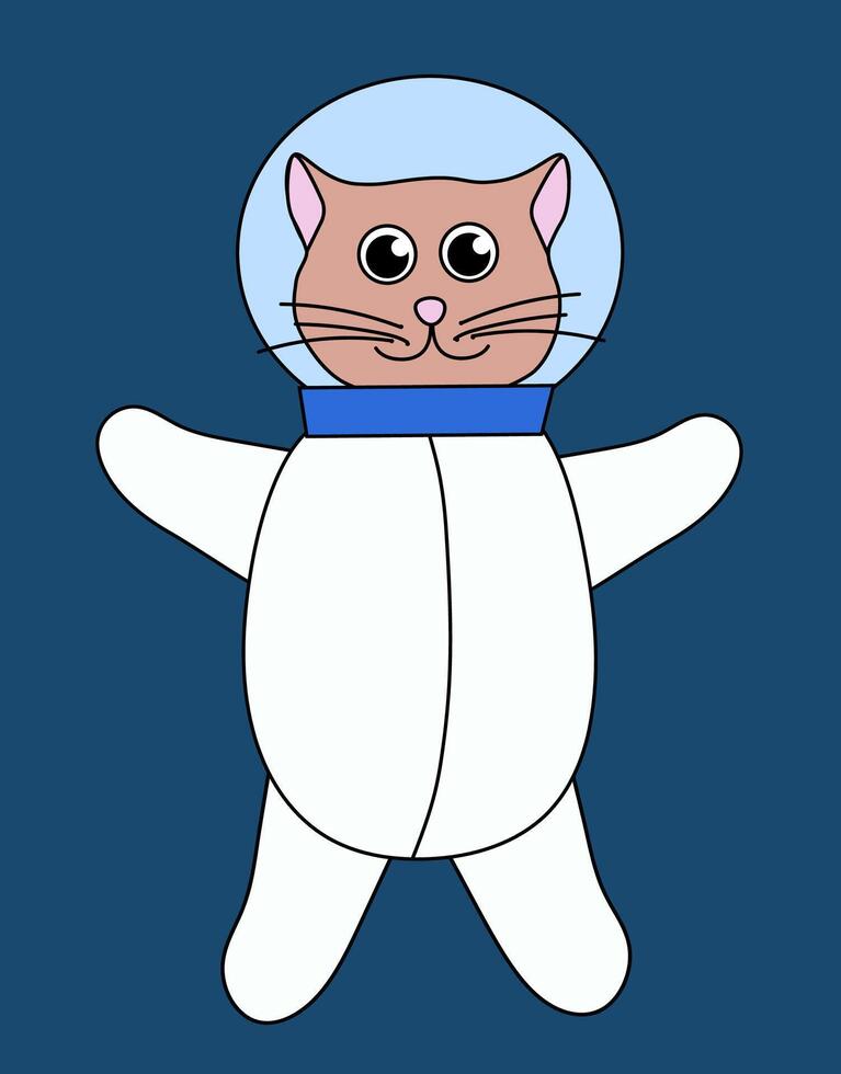 Cute cat astronaut in space. Flat Illustration. vector