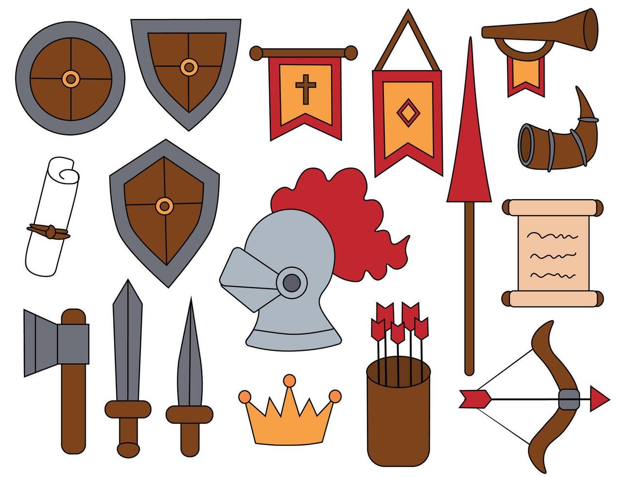 Set of Knight Elements. flat illustration. vector
