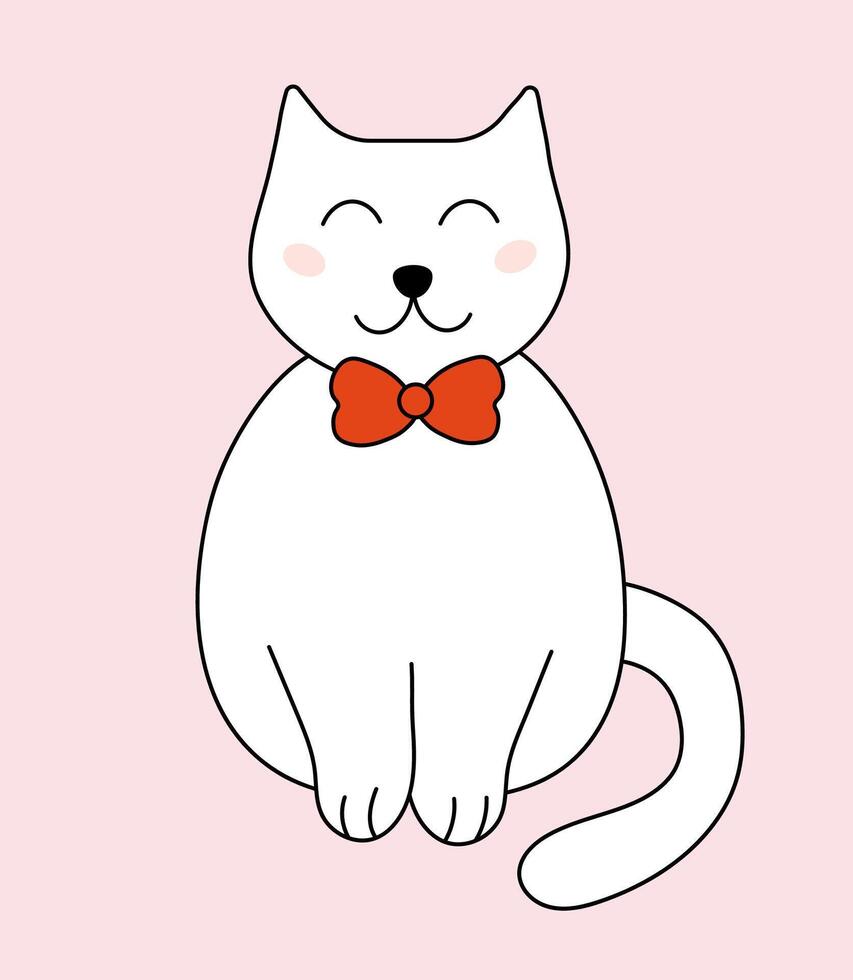 Cat with tie bow. flat illustration. vector