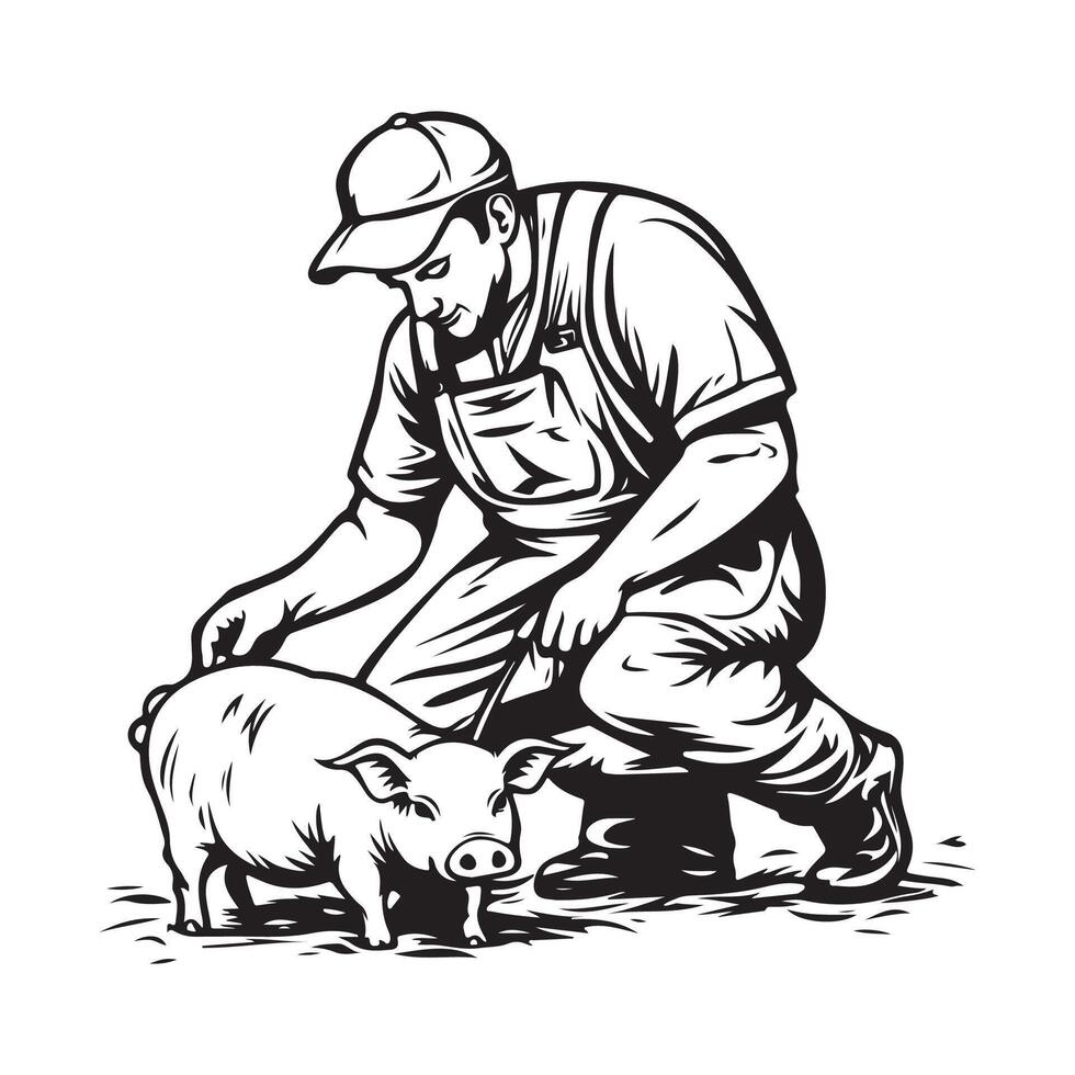 Farmer Feeding Pig Images isolated on white background. vector