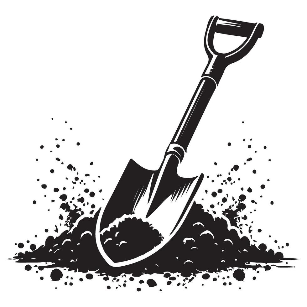 Shovel digging in soil art for gardening projects vector