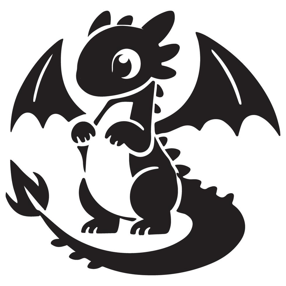 Cute Dragon Silhouette Illustration with Big Eyes Design vector
