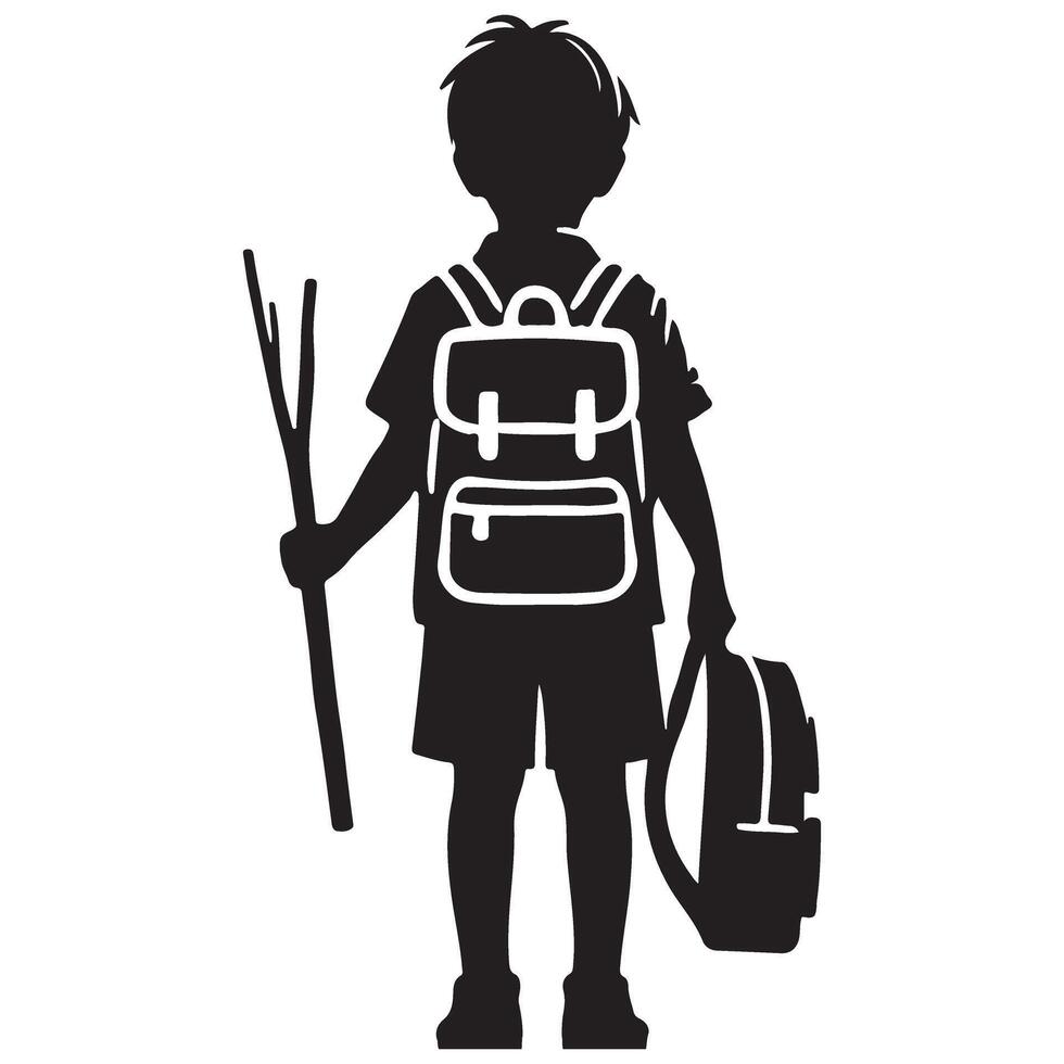 Silhouette Illustration of a Hiking Boy with Backpack Symbol vector