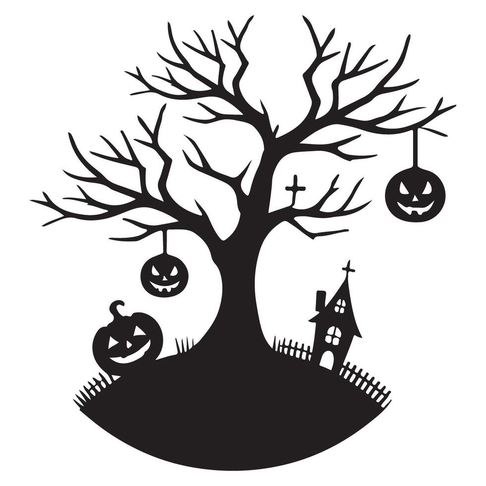 Spooky Halloween Tree Silhouette Illustration Holiday Design vector
