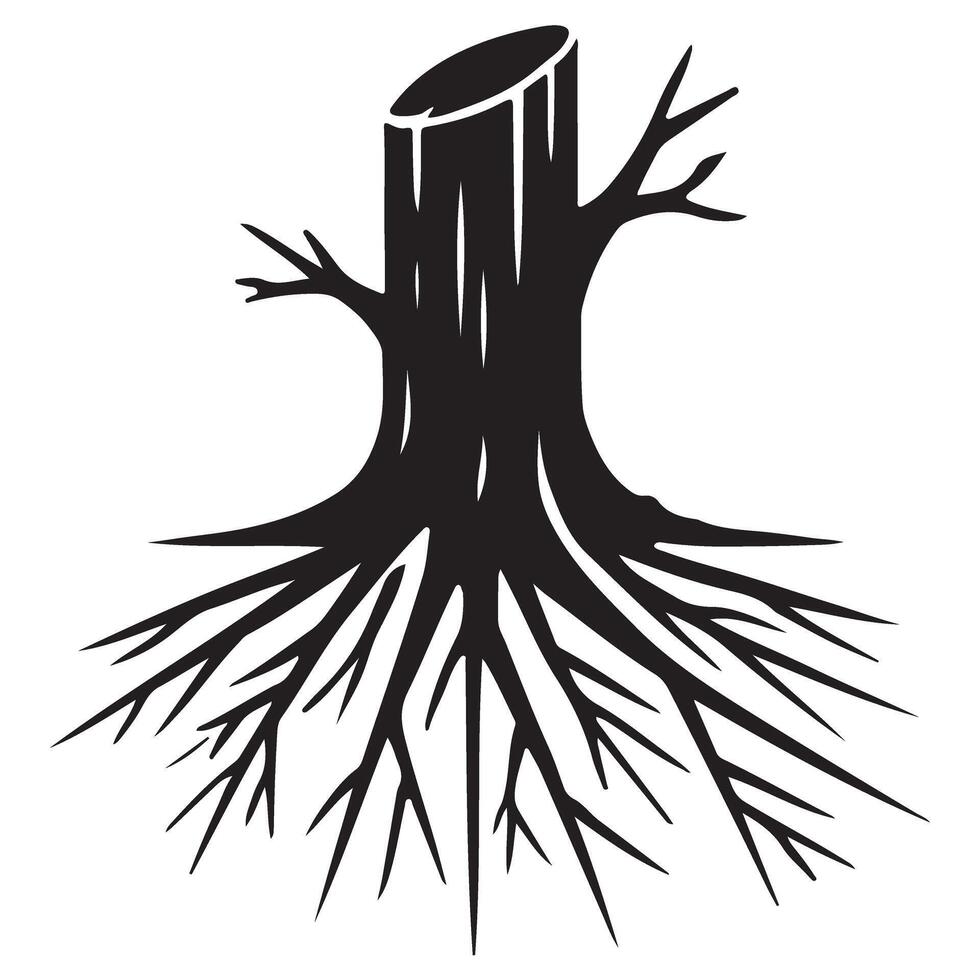 Illustration of a Silhouette Tree Stump with Roots vector