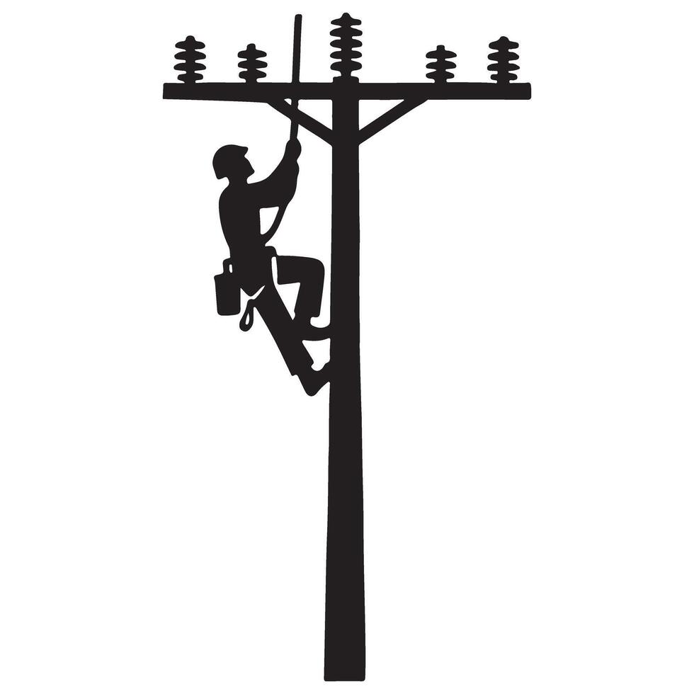 Lineman Climbing Utility Pole Silhouette Electrical Worker Image vector