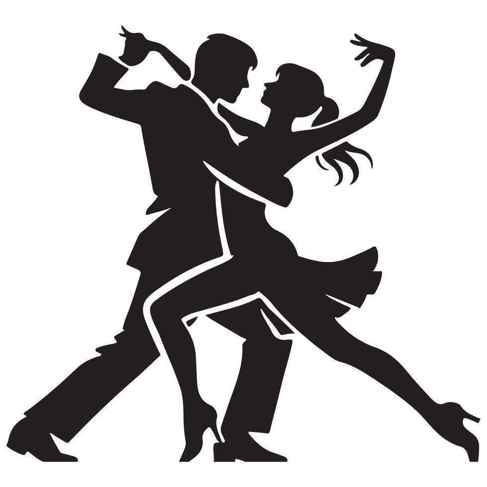 Silhouette couple dancing tango romantic pose illustration design vector