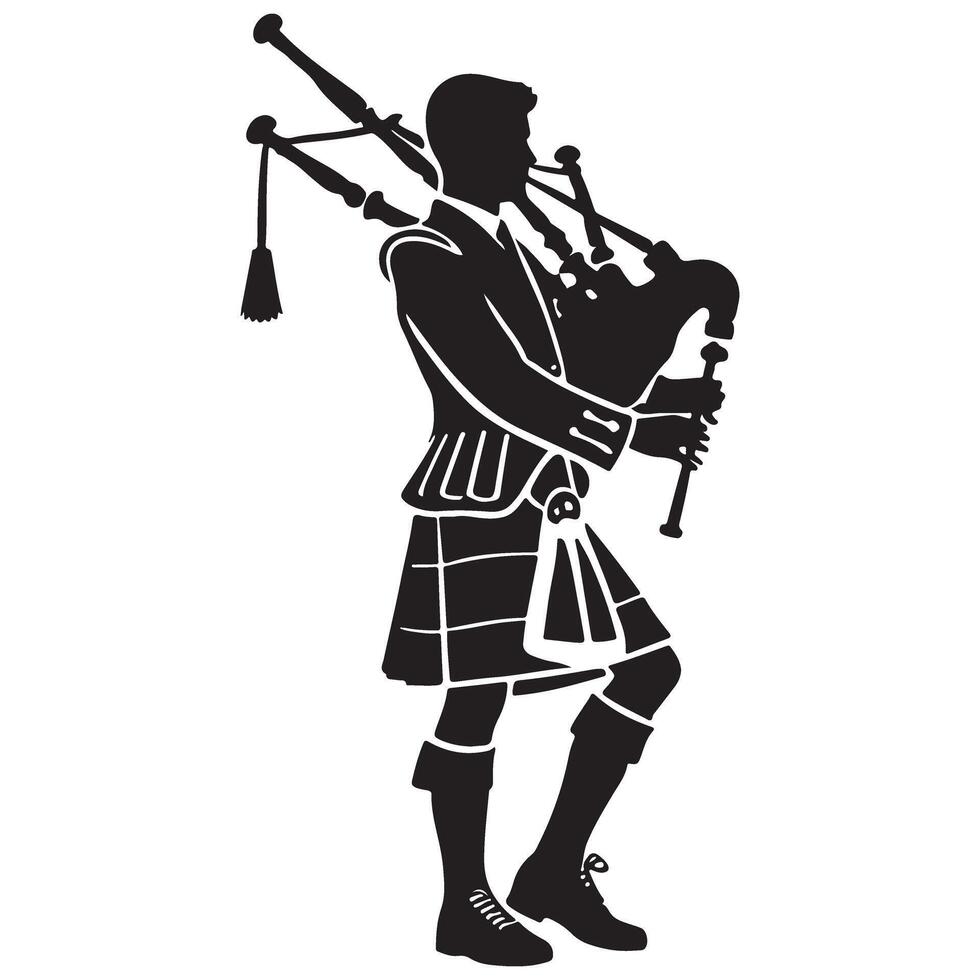 Detailed Silhouette Illustration of a Bagpiper Musician Symbol vector