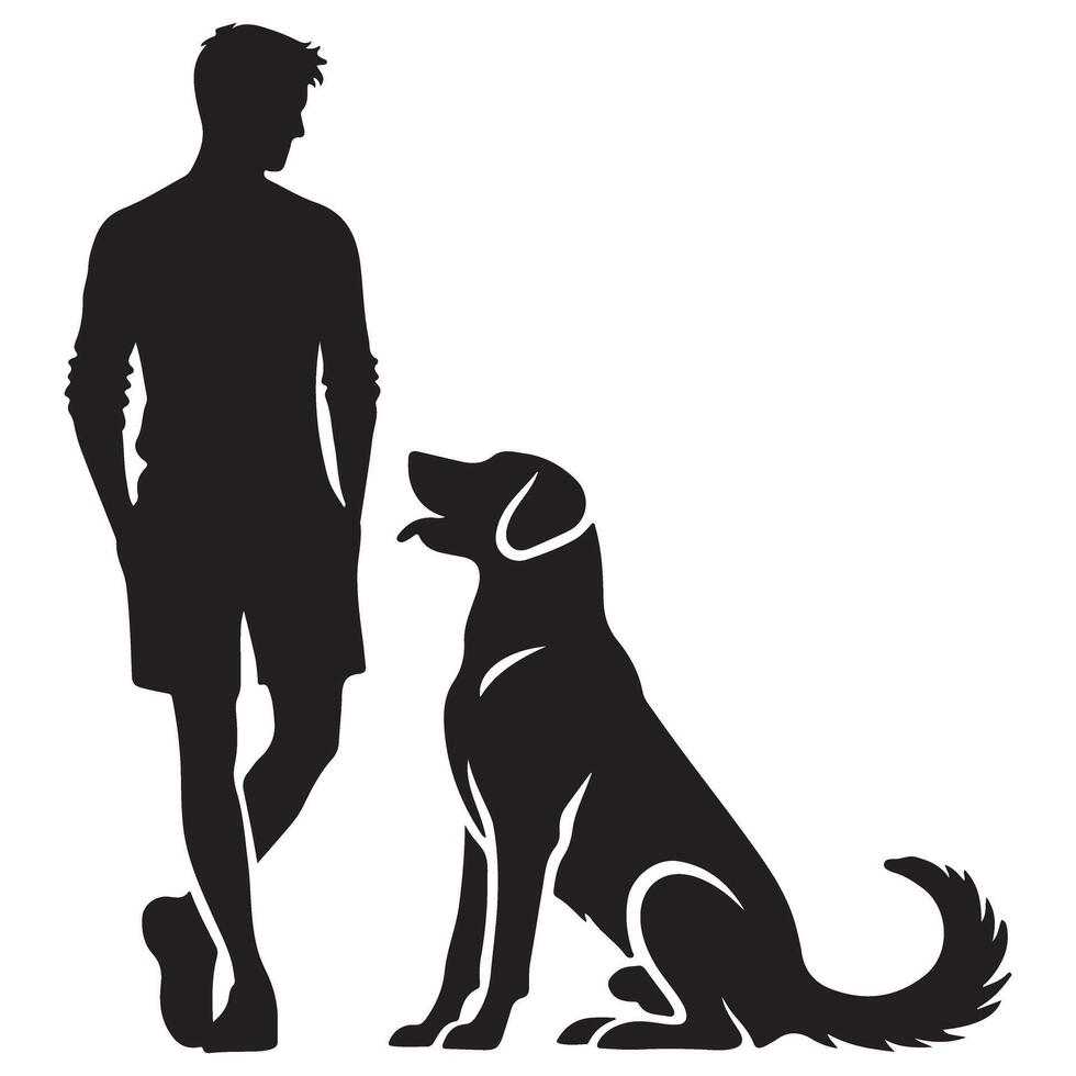 Man and Dog Silhouette Art Friendly Companionship Illustration vector