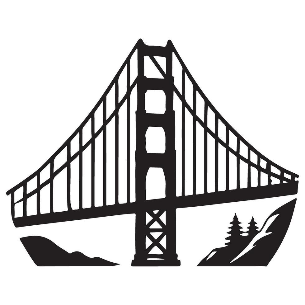 Golden Gate Bridge Silhouette Illustration Design Detailed vector