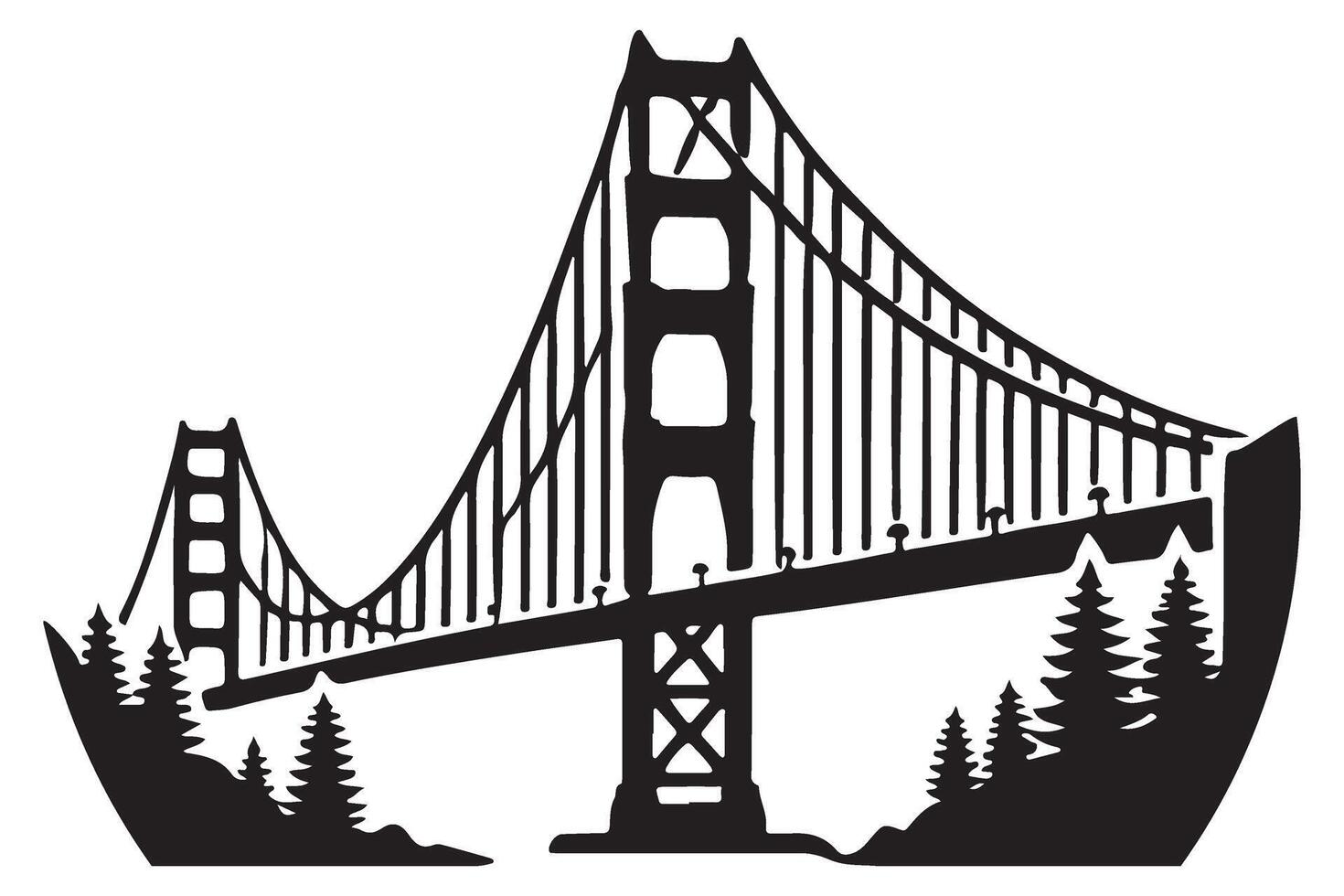 Stylized Golden Gate Bridge Silhouette with Nature Elements vector