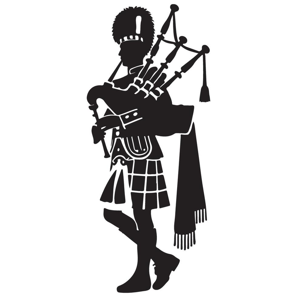 Bagpiper Silhouette Image Performing Scottish Musical Art vector