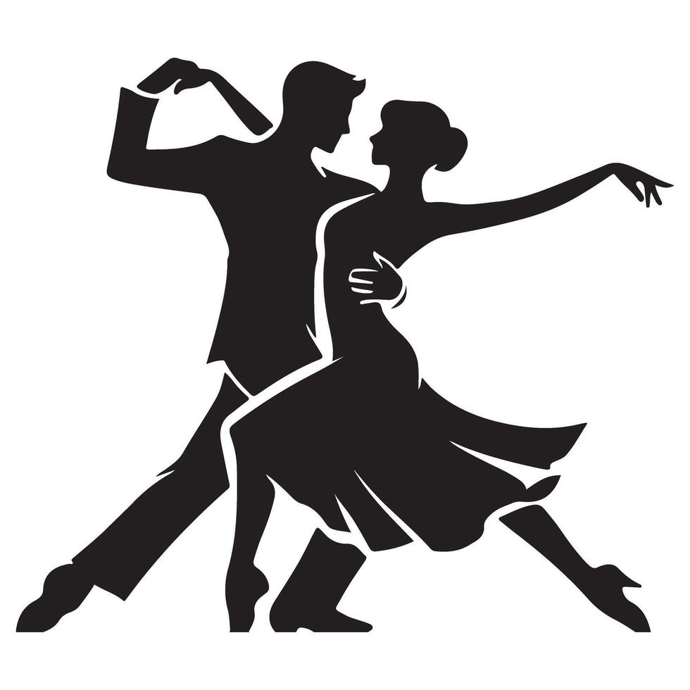Romantic couple dancing tango silhouette elegant pose illustration vector