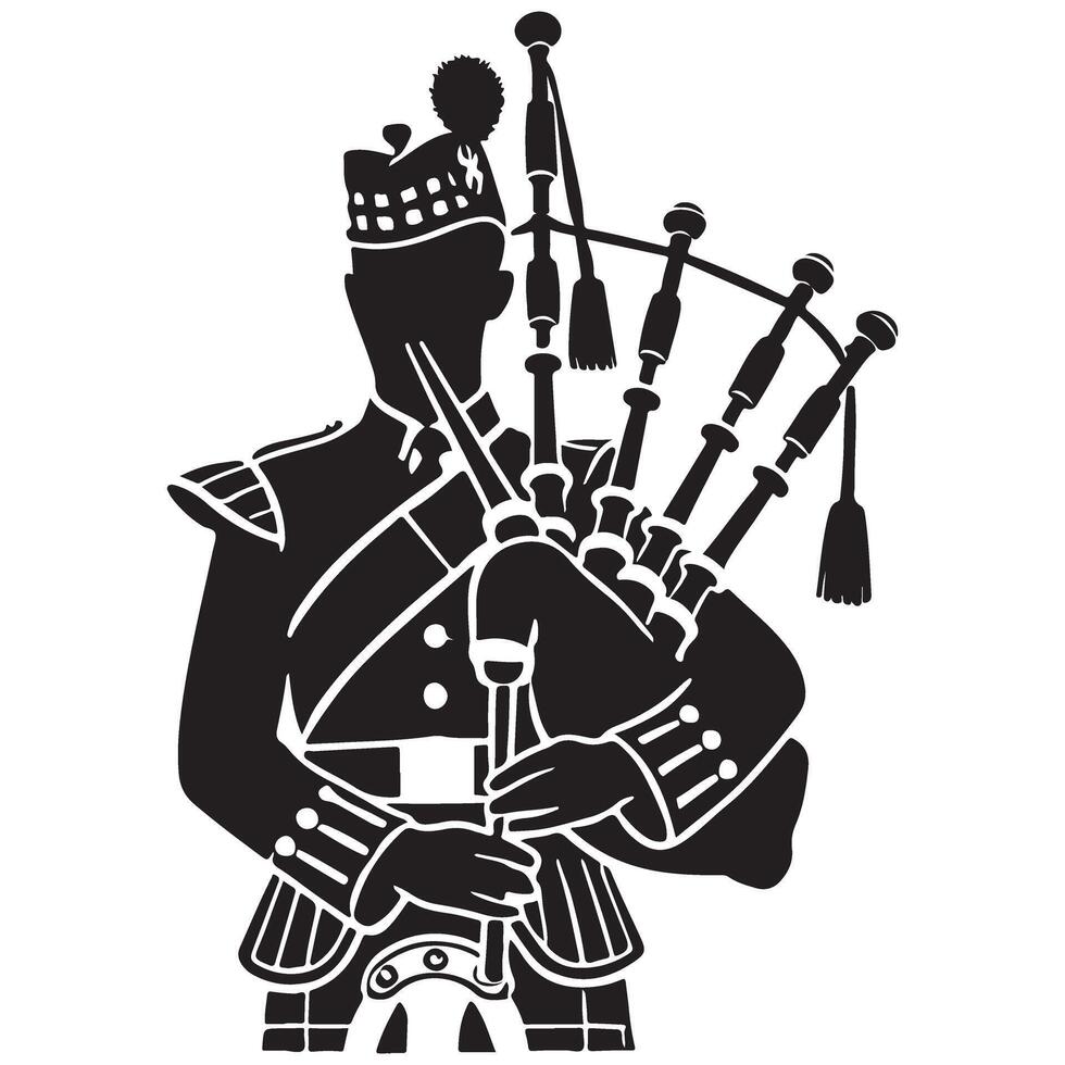 Bagpiper illustration silhouette of traditional scottish musician image vector