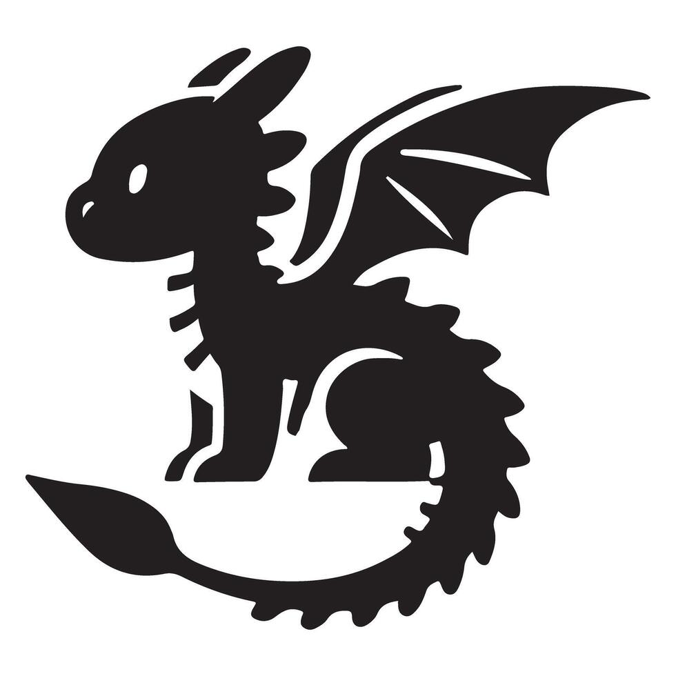 Cute Baby Dragon Silhouette Art Fantastic Creature Design vector