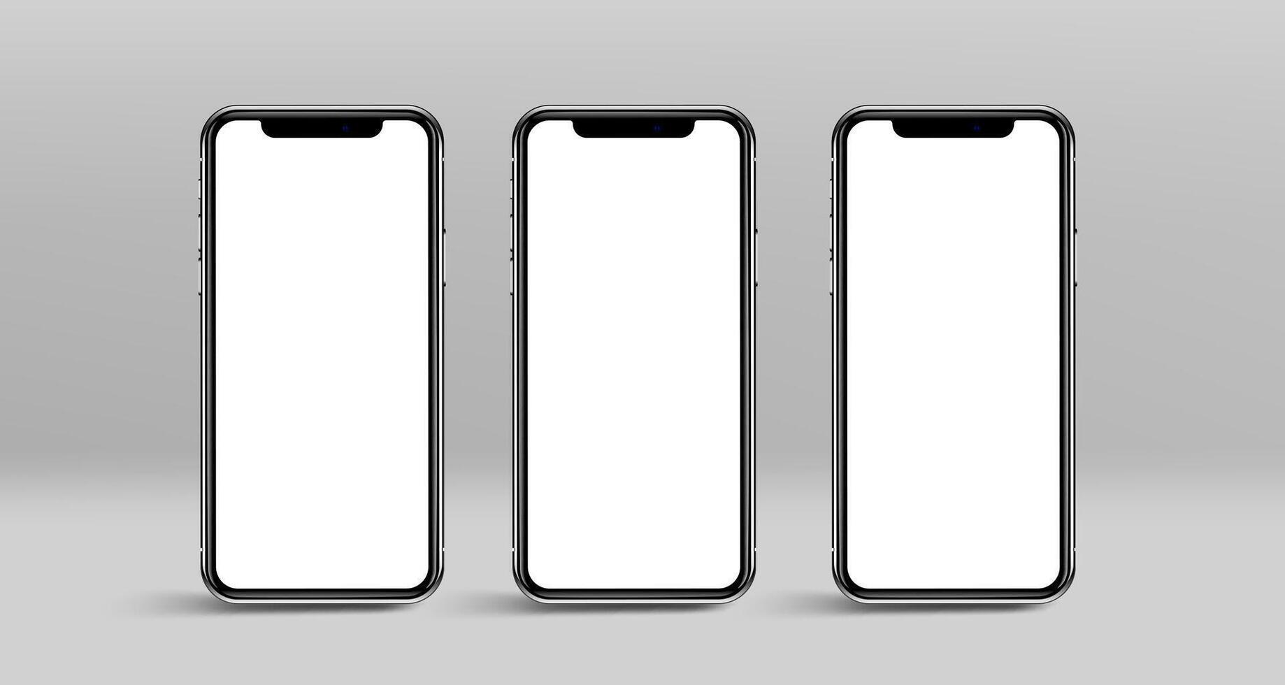 Realistic smartphone blank screen mockup with different angles vector
