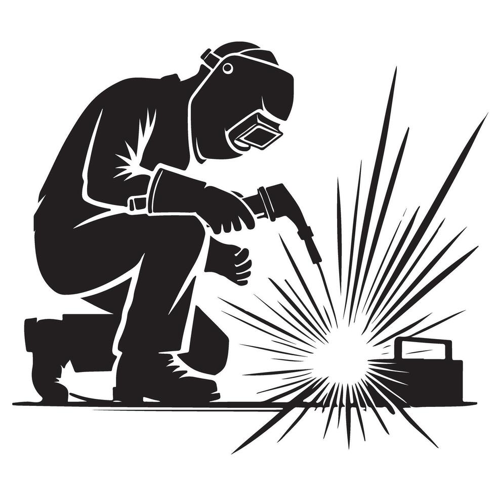 Welder Silhouette Working with Sparks for Industrial Design vector