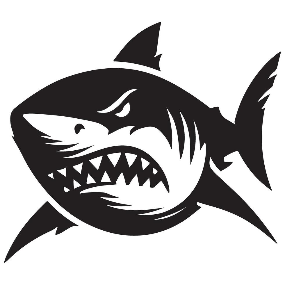 Fierce shark with sharp teeth angry silhouette illustration vector