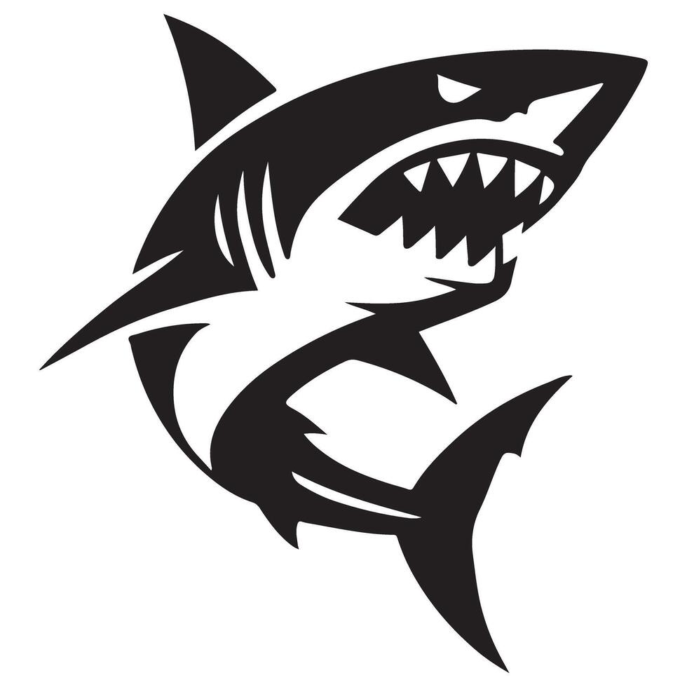 Silhouette Illustration of Aggressive Shark with Open Mouth Showing Teeth vector