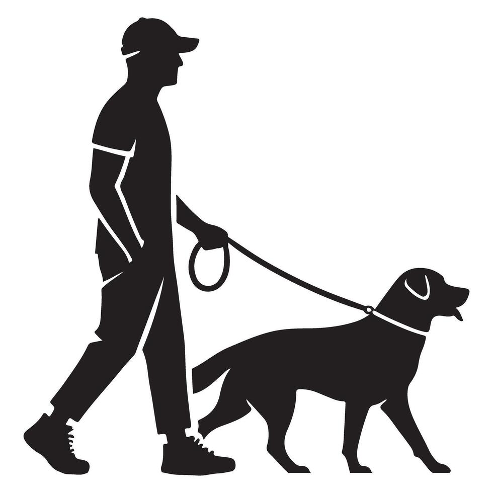 Dog walker silhouette illustration man pet and leash theme vector