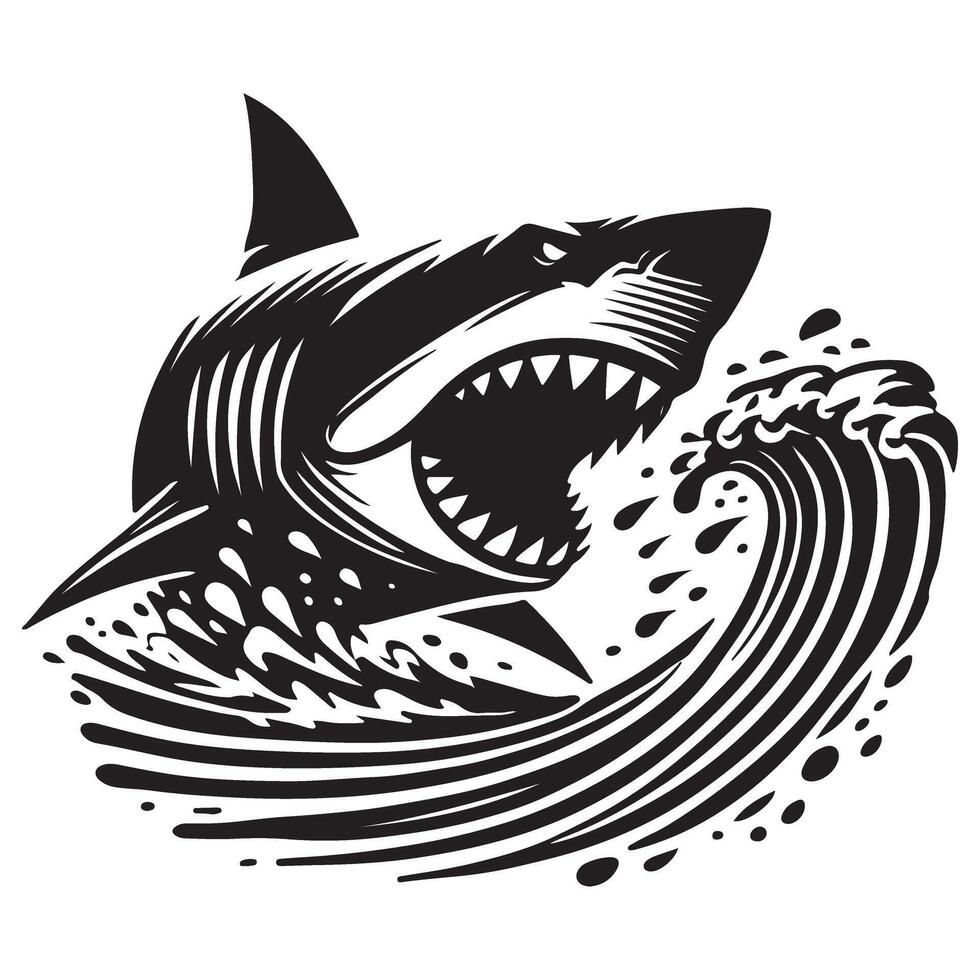Shark in Wave Silhouette for Ocean Themed Graphics vector