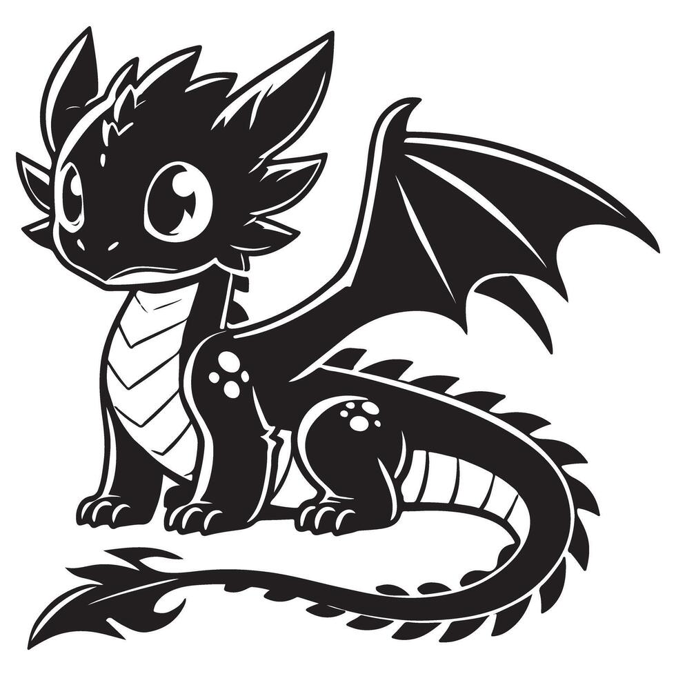 Silhouette Illustration of Cute Cartoon Dragon Winged Fantasy Creature vector