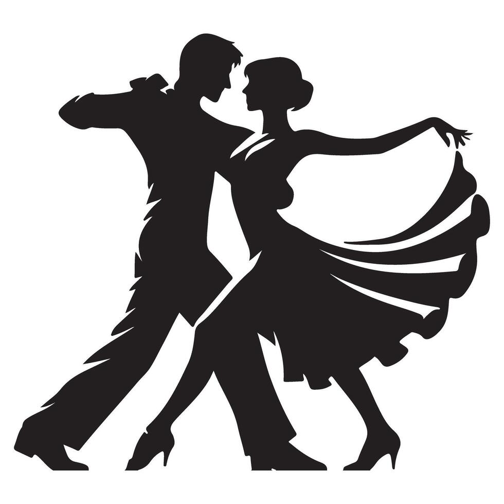 Silhouette Illustration of Dancing Couple in Ballroom Dance Position vector