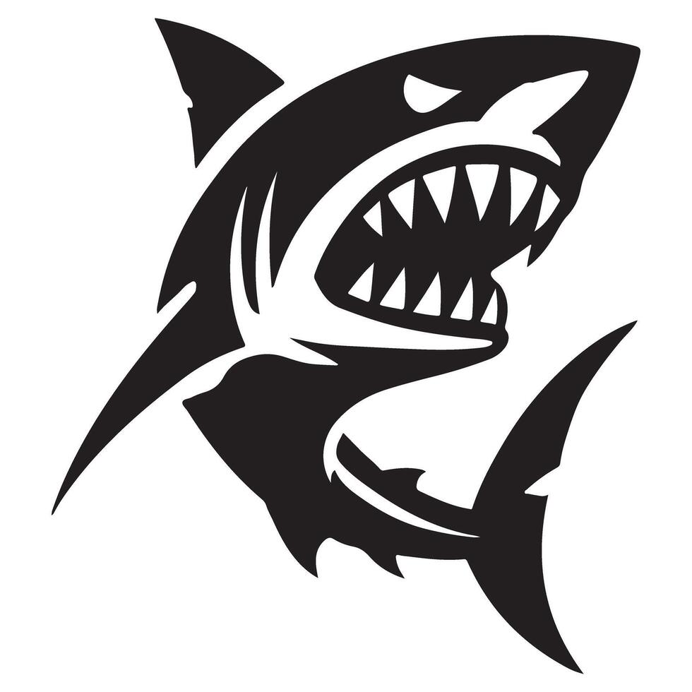 Silhouette Art of Shark with Open Mouth Showing Teeth vector