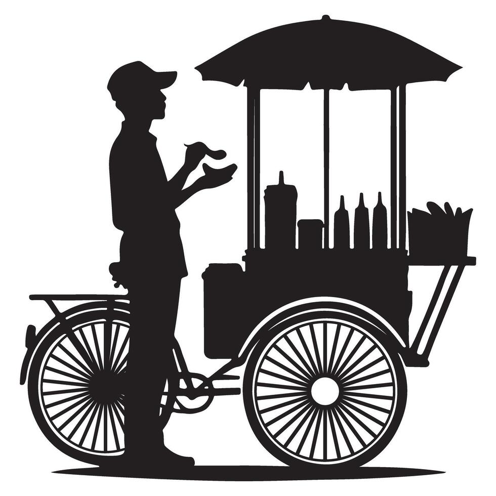 Street food vendor cart silhouette illustration business theme vector