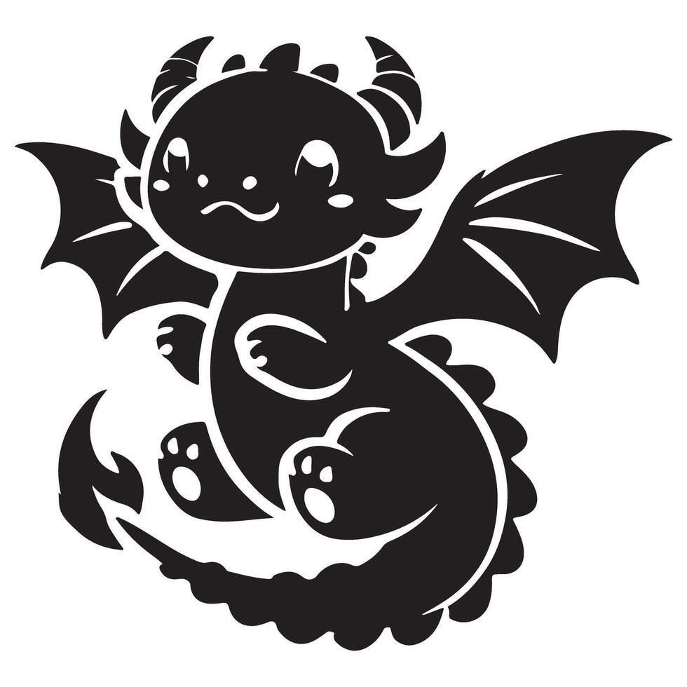 Cute Baby Dragon Silhouette Image for Fantasy Designs vector