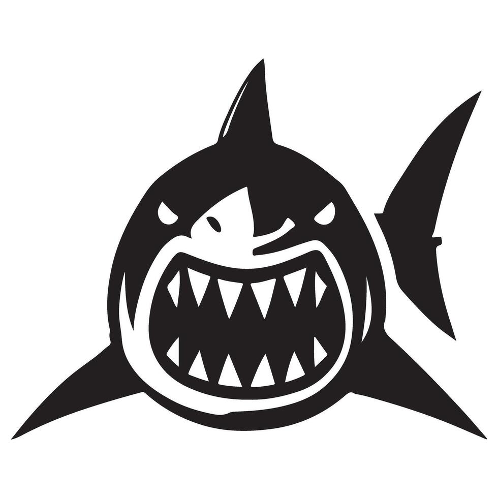 Silhouette Illustration of Aggressive Shark with Sharp Teeth open Jaws vector