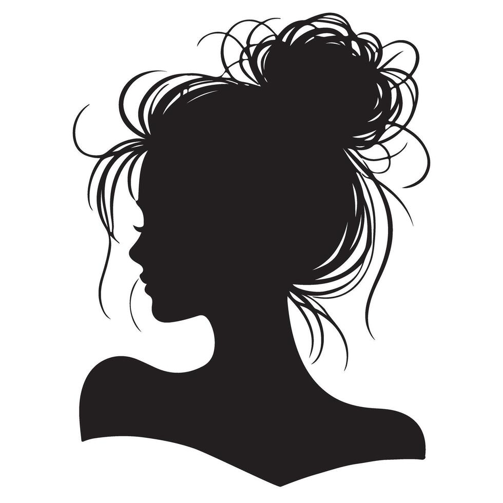 Messy Bun Hairstyle Silhouette Graphic Design Element vector