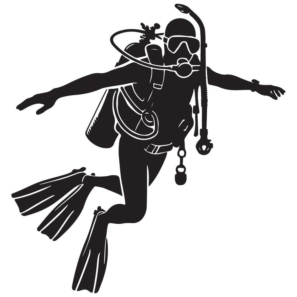 Scuba Diver Silhouette Illustration Underwater Adventure Design vector