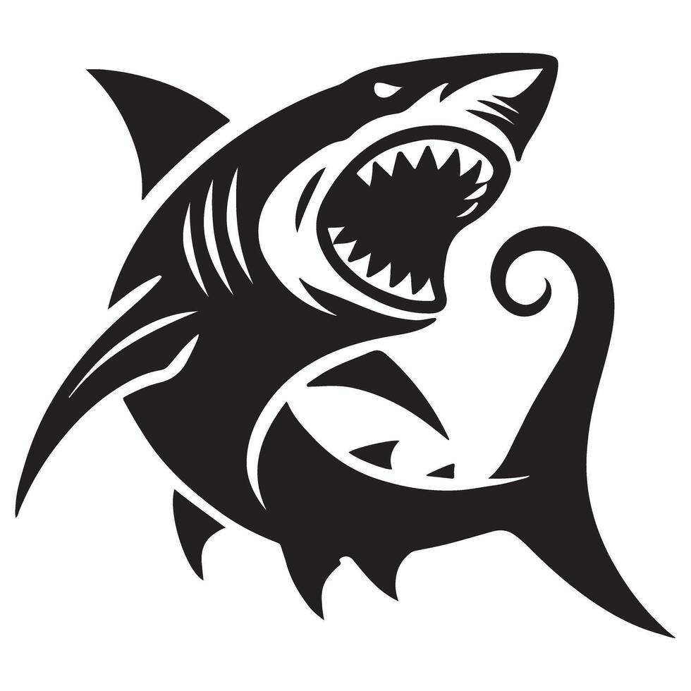 Angry Shark Silhouette Image Open Mouth with Sharp Teeth vector