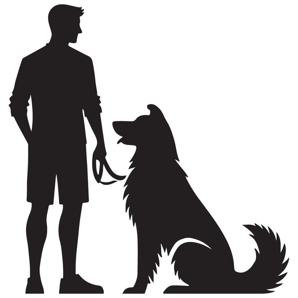 Man and Dog Silhouette Art Illustration Walking Together vector