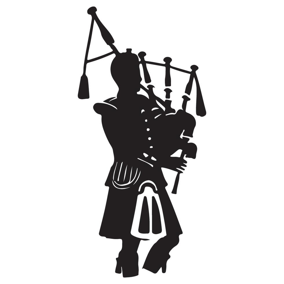 Bagpiper Silhouette Illustration of Scottish Highland Musician vector